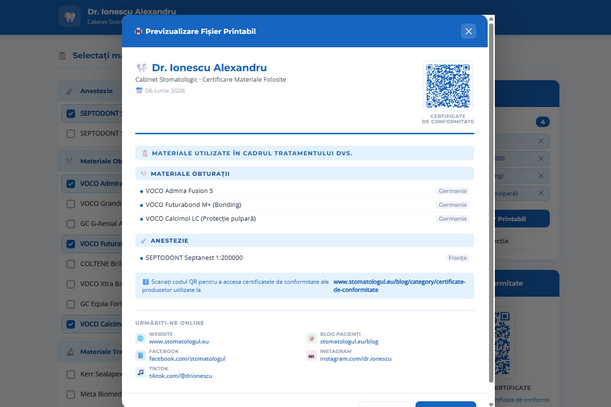 Certificate de conformitate Dr. Ionescu Alexandru — medic stomatolog Târgu-Jiu